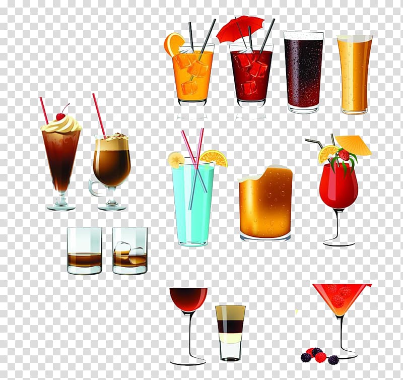 Fizzy Drinks Cocktail Orange juice Beer Iced tea, Glass collection transparent background PNG clipart