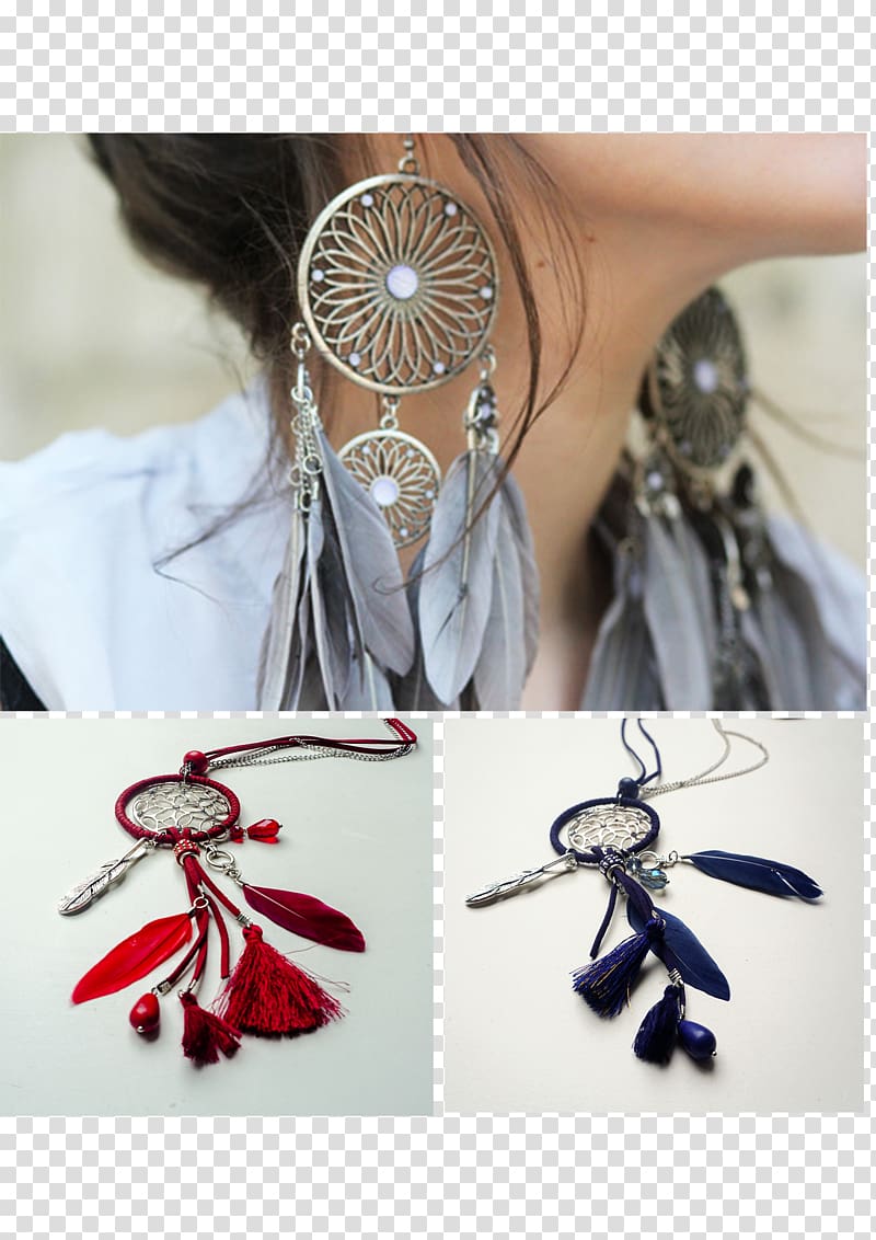 Earring Feather Fashion Necklace Jewellery, Dreamcather transparent background PNG clipart