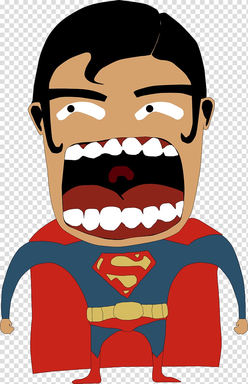 Clark Kent T-shirt Superhero Screaming, Cartoon Superman transparent background PNG clipart
