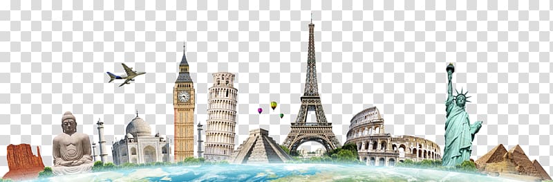 assorted-landmarks artwork, Holiday Travel Christmas Lottoland Vacation, the seven wonders transparent background PNG clipart