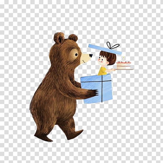 Illustrator Illustration, Bear holding gift box transparent background PNG clipart