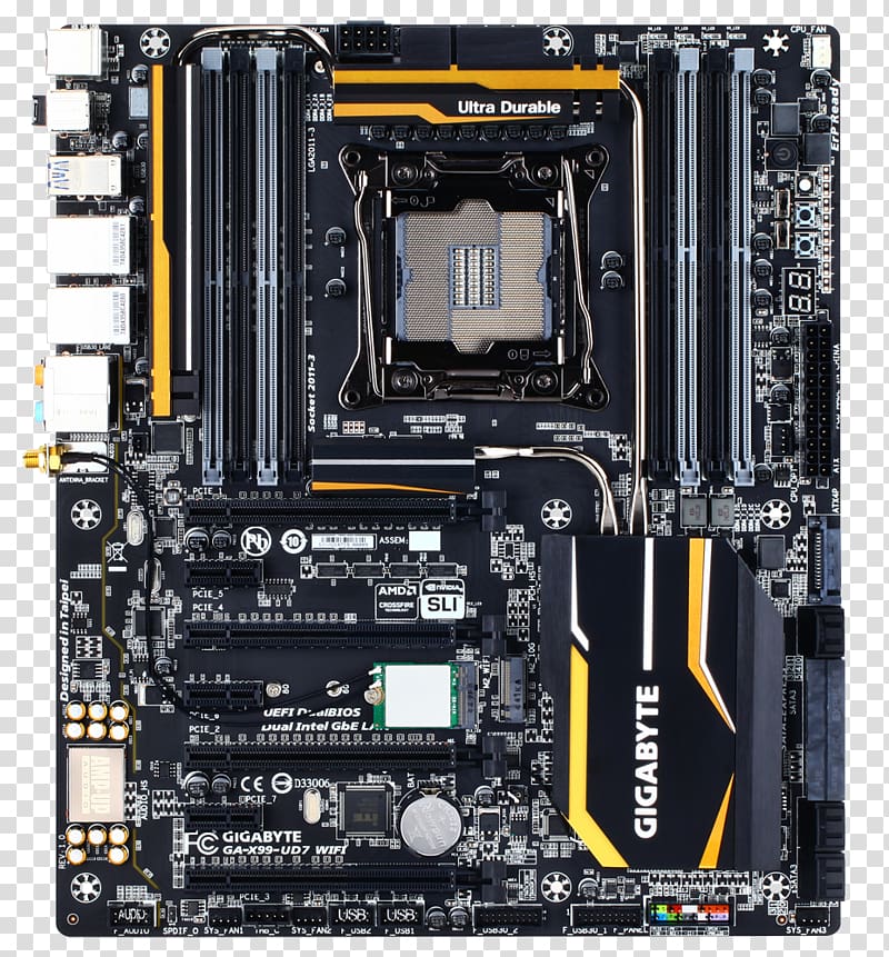 Motherboard Intel X99 LGA 2011 Gigabyte Technology AMD CrossFireX, motherboard transparent background PNG clipart