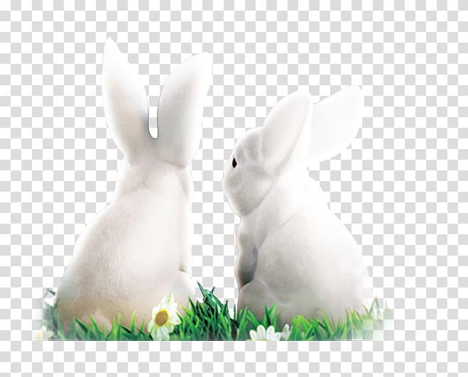 two white rabbits on grass illustration, White Rabbit Domestic rabbit Easter Bunny Hare, Snow White Rabbit transparent background PNG clipart