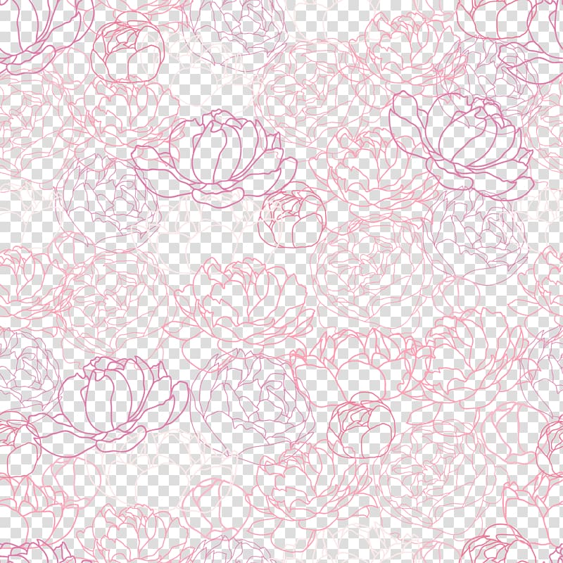 White Drawing Textile Pattern, Red line flowers transparent background PNG clipart