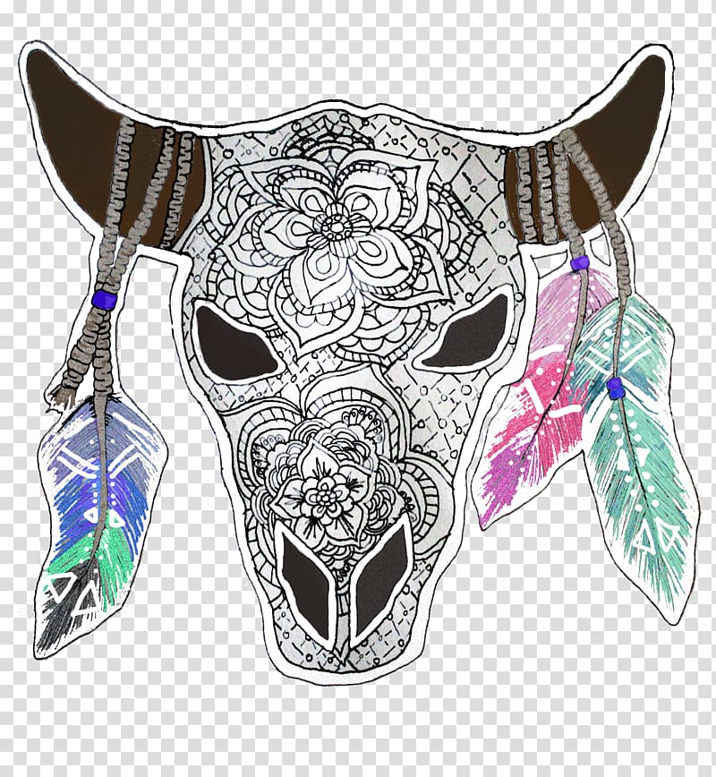 Skull Cattle Visual arts, Mandala Tattoos transparent background PNG clipart