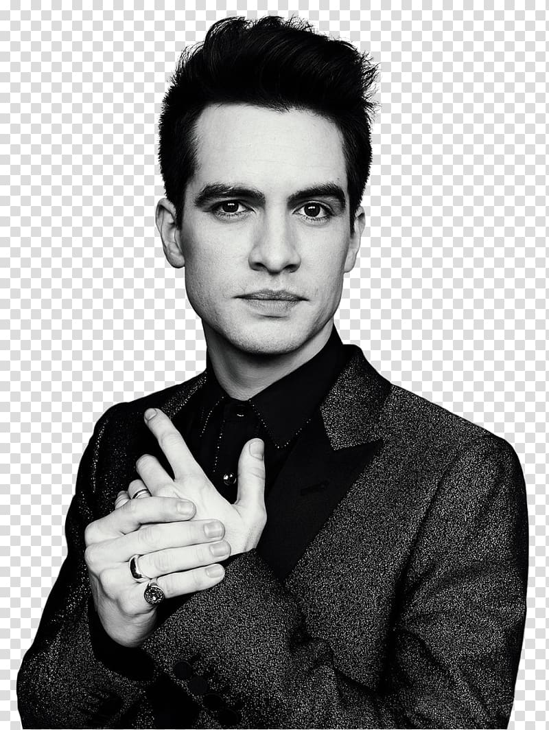 grayscale of man wearing black and gray suit jacket, Brendon Urie Panic! at the Disco Musician Singer-songwriter Musical ensemble, Billboard Designs transparent background PNG clipart