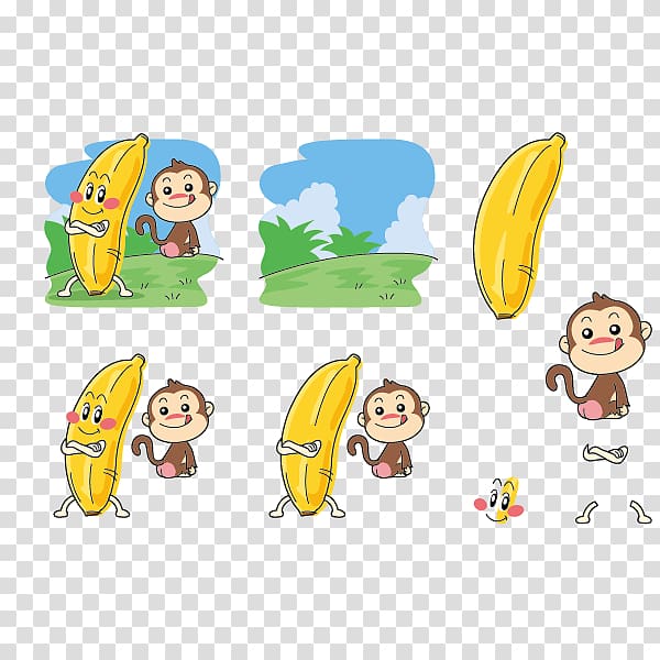 Banana Q-version Facial expression, Cute cartoon monkeys and bananas material transparent background PNG clipart