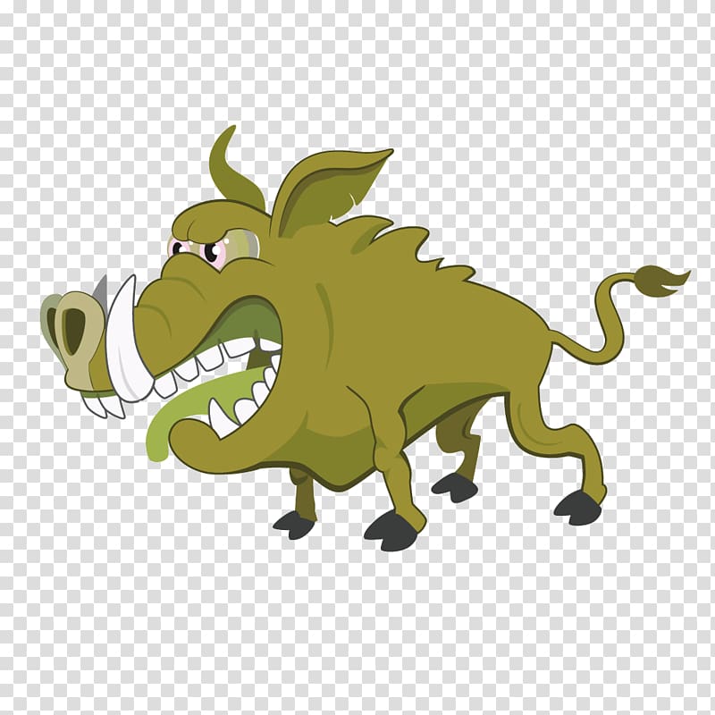 Wild boar Cartoon illustration , angry bison transparent background PNG clipart