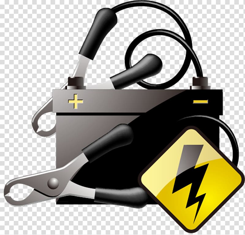 black and gray battery with jumper cables , Car for the maintenance of battery identification material transparent background PNG clipart