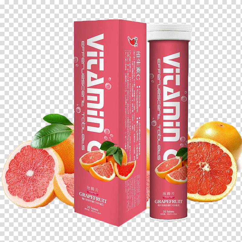 Grapefruit juice Vitamin C Effervescent tablet, Grapefruit flavor effervescent material transparent background PNG clipart