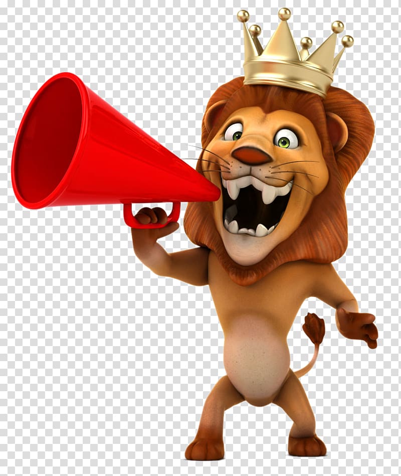 Lion Cartoon , Cartoon lion holding a horn transparent background PNG clipart