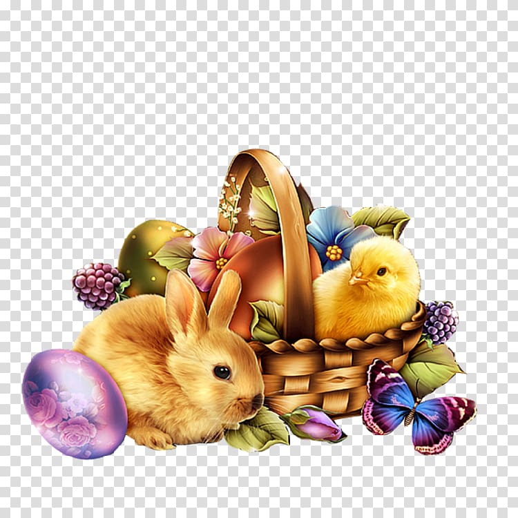 Easter Bunny Rabbit , Bunny chick egg basket to pull material Free transparent background PNG clipart