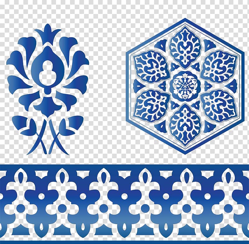 Islamic geometric patterns Visual design elements and principles , Blue Islamic pattern, blue floral decor transparent background PNG clipart
