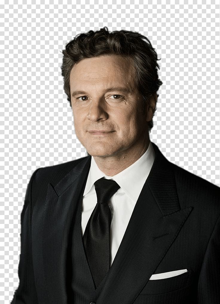 men's black notched lapel blazer, Colin Firth Portrait transparent background PNG clipart