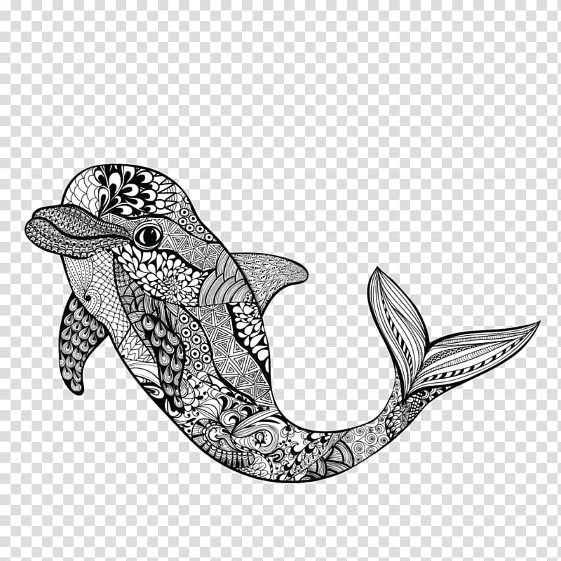 Zentangle graphics Dolphin Drawing Doodle, dolphin transparent background PNG clipart