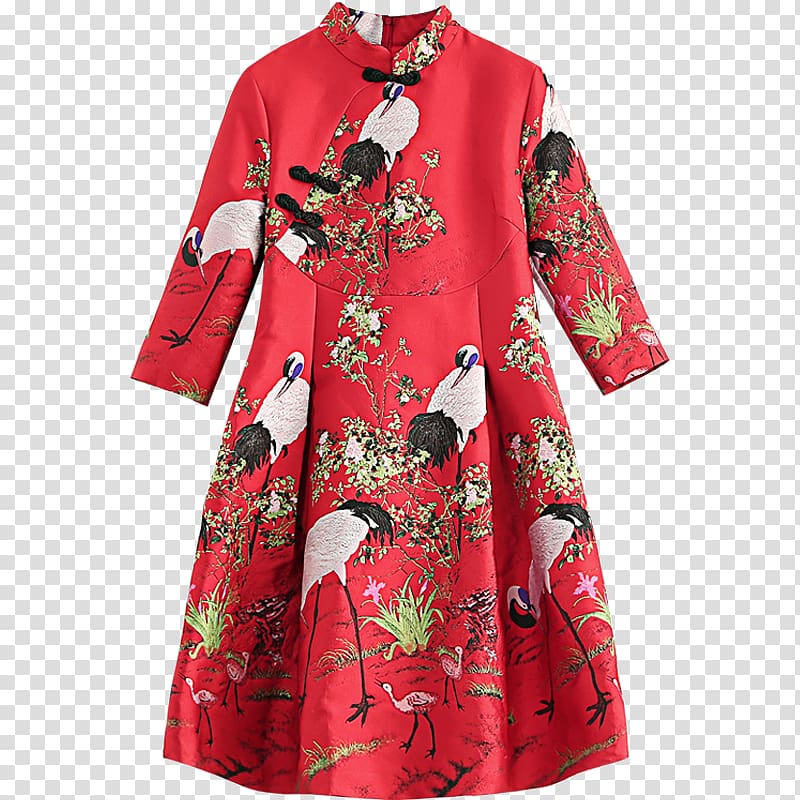 T-shirt Cheongsam Crane Dress, Cheongsam red wedding dress transparent background PNG clipart