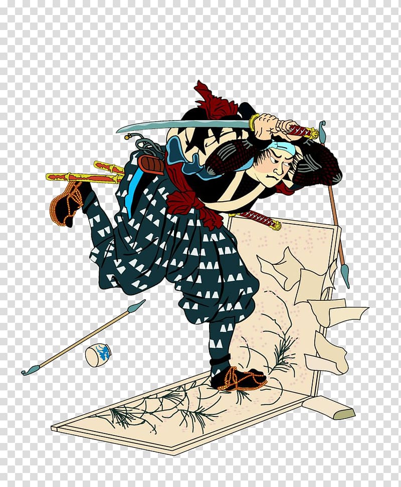 Japan Samurai Cartoon Illustration, Samurai Paint transparent background PNG clipart