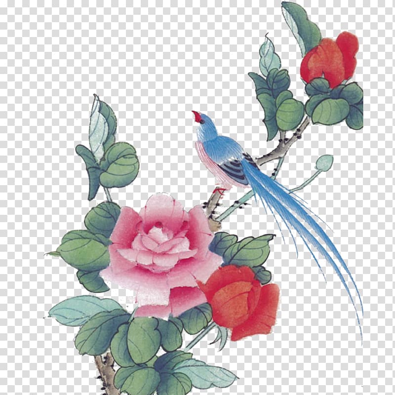 Chinese painting Bird-and-flower painting Ink wash painting, Birds and Flowers transparent background PNG clipart