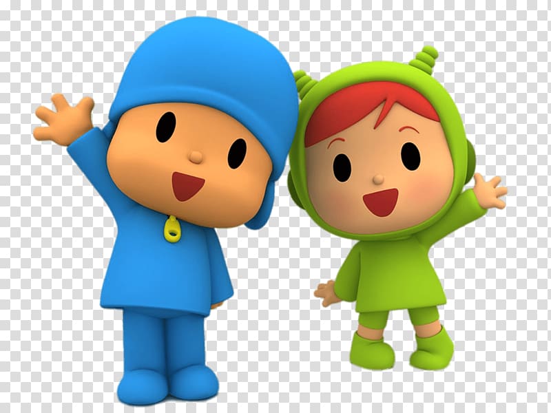 boy and girl anime characters, Pocoyo and Nina Waving transparent background PNG clipart