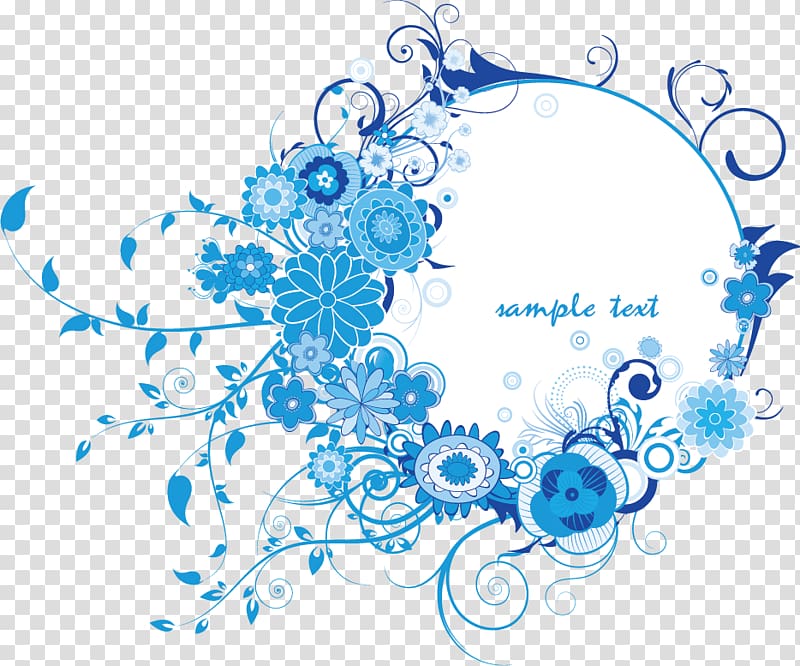 Sample text floral illustration, Texture Free blue border buckle material transparent background PNG clipart