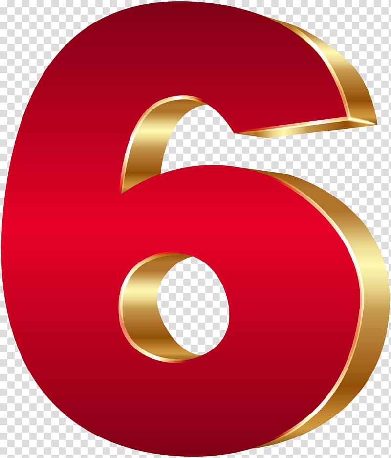 red number 6 illustration, Number 3D computer graphics , 3D Number Six Red Gold transparent background PNG clipart