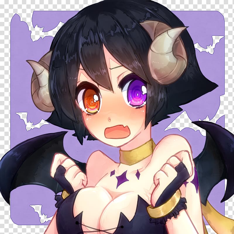 Black hair Mangaka Fiction Mammal Purple, Anime Girl demon transparent background PNG clipart