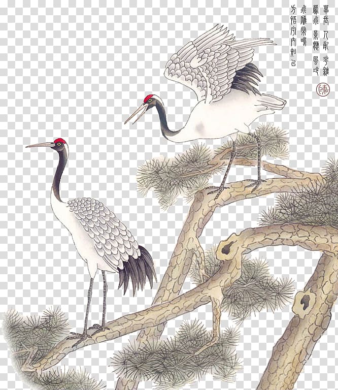 Red-crowned crane Painting, Crane transparent background PNG clipart