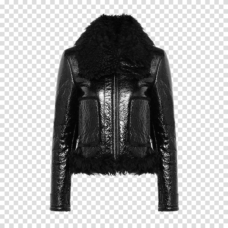 Leather jacket Zipper Fur clothing Outerwear, Sheepskin coat lapel zipper Ms. transparent background PNG clipart