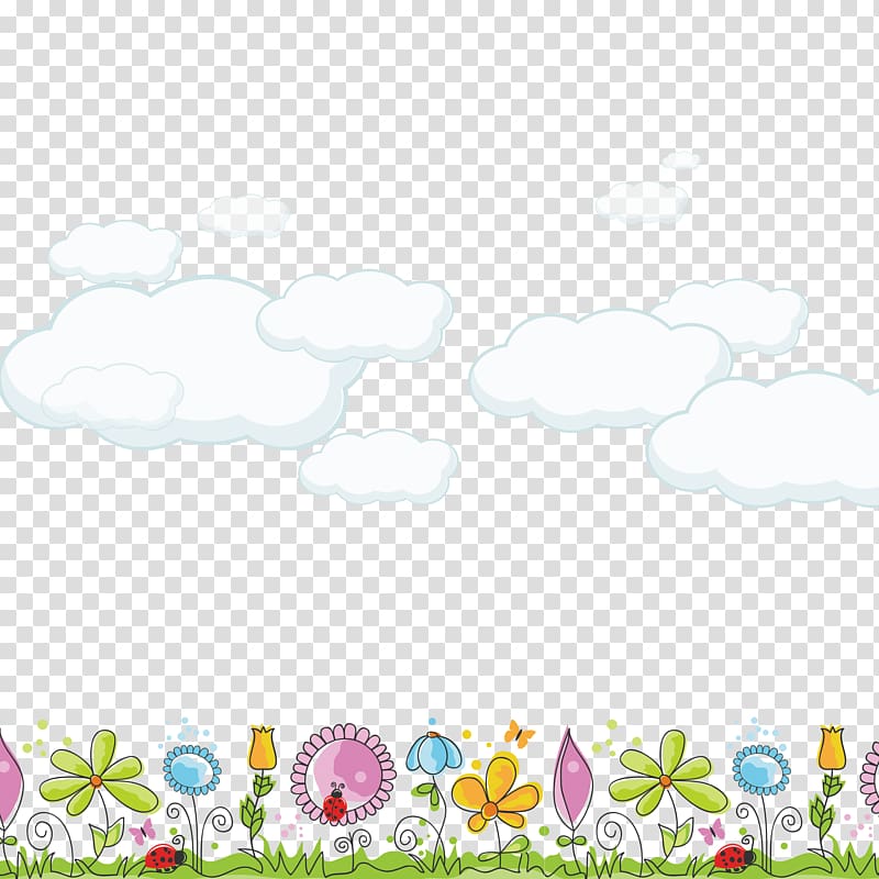 flowers and clouds illustration, Baiyun flowers color learning leaflets transparent background PNG clipart