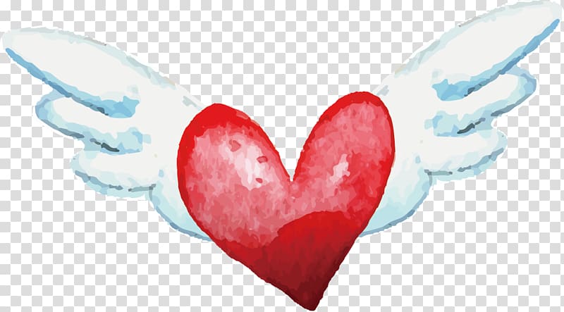 red heart with wing , Heart Watercolor painting, Hand-painted watercolor Angel Heart transparent background PNG clipart