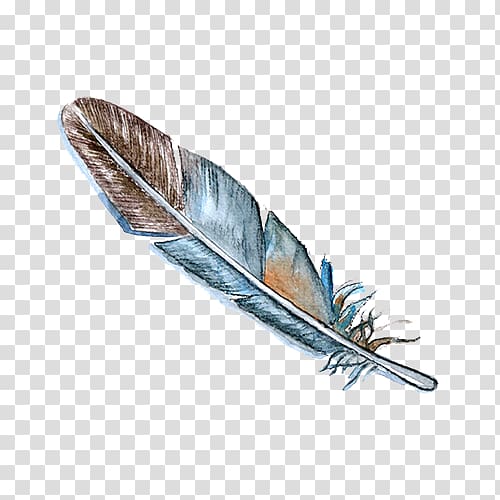 brown and gray feather art, Feather Bird Watercolor painting Drawing, feather transparent background PNG clipart