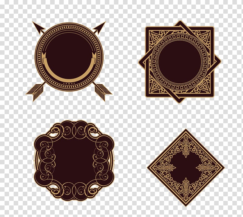 four assorted-design brown templates, Euclidean Circle, European retro pattern transparent background PNG clipart