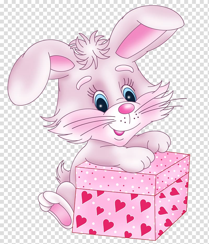 pink animal holding gift box artwork, Valentine\'s Day Rabbit Cuteness Gift , Cute Bunny with Valentine Gift Box transparent background PNG clipart