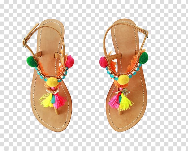 Chanel Sandal Shoe Flip-flops Pom-pom, Ethnic sandals transparent background PNG clipart
