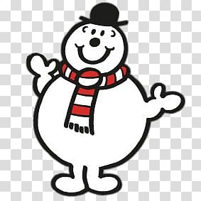 snowman wearing white and red stripe scarf illustration, Mr. Snow transparent background PNG clipart