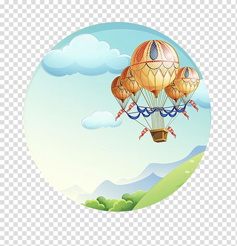 Drawing Illustration, Hot air balloon landscape transparent background PNG clipart