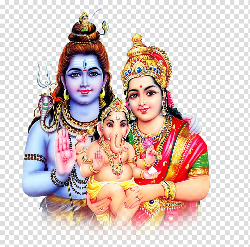 three Hindu deity s, Shiva Parvati Ganesha Devon Ke Dev...Mahadev Desktop , Goddess transparent background PNG clipart