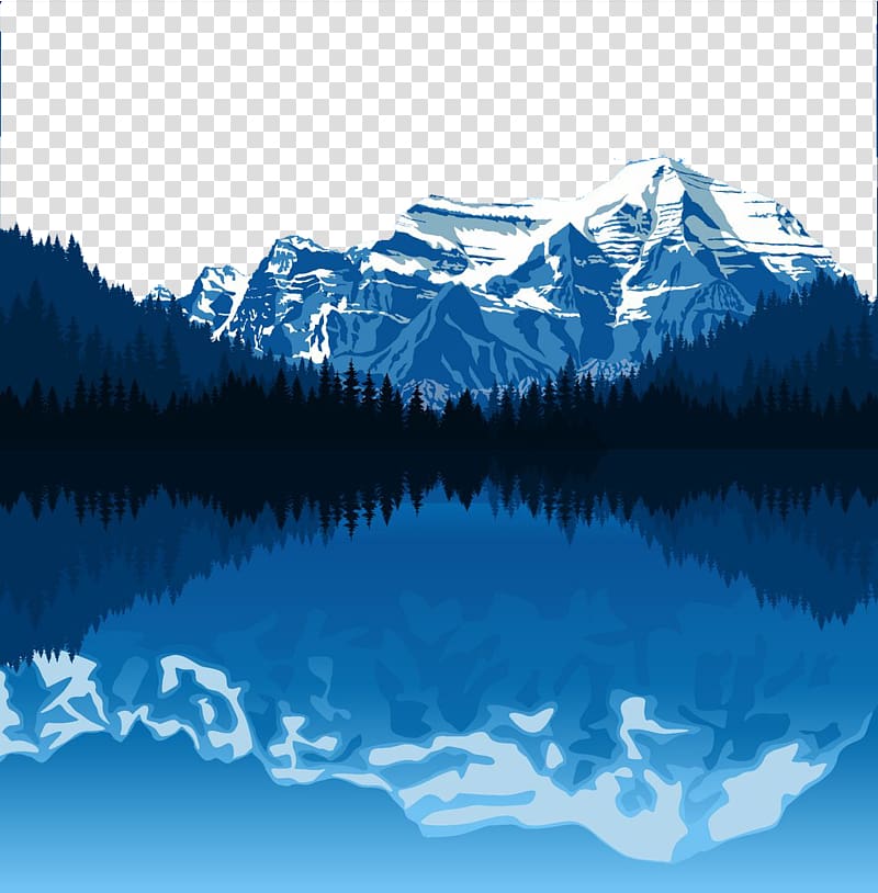 snow-capped mountains reflected on body of water illustration, Alaska Range Landscape Mountain Illustration, Lake Forest Snow Mountain transparent background PNG clipart