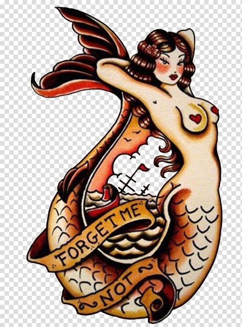 mermaid illustration, Sailor tattoos Flash Old school (tattoo) Tattoo artist, chest tattoo transparent background PNG clipart