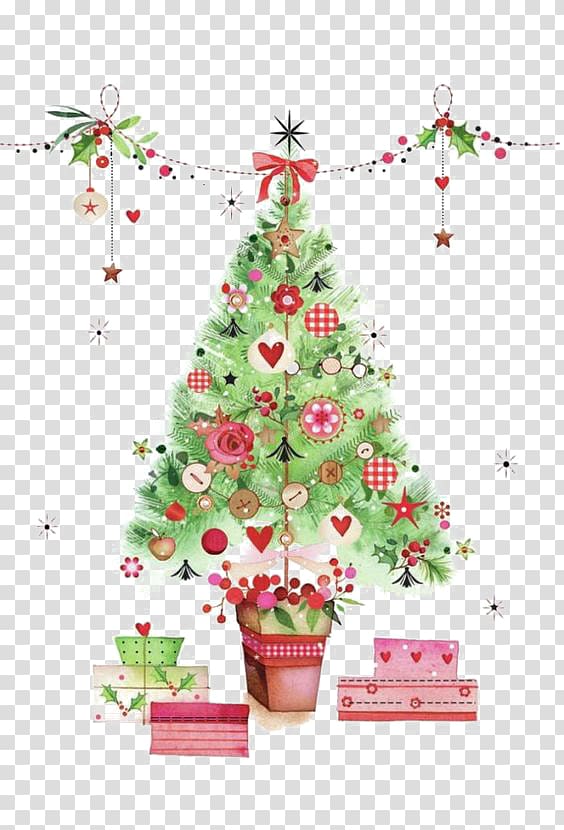 Christmas tree illustration, Christmas tree Watercolor painting Designer, Watercolor Christmas tree transparent background PNG clipart