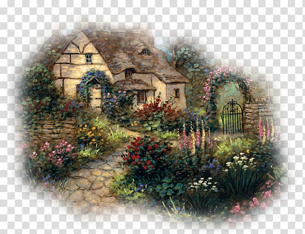 Cottage garden Landscape painting, painting transparent background PNG clipart