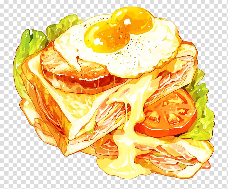 sandwich with sunny side-up on top illustration, Breakfast Cheese sandwich Omelette Food Illustration, breakfast transparent background PNG clipart
