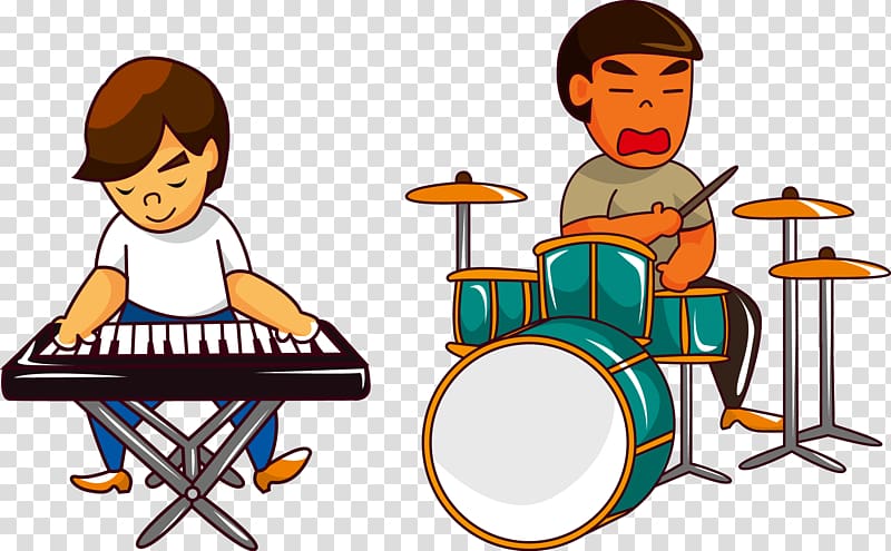 Rock Band Cartoon Musical ensemble Rock music, Playing drums transparent background PNG clipart