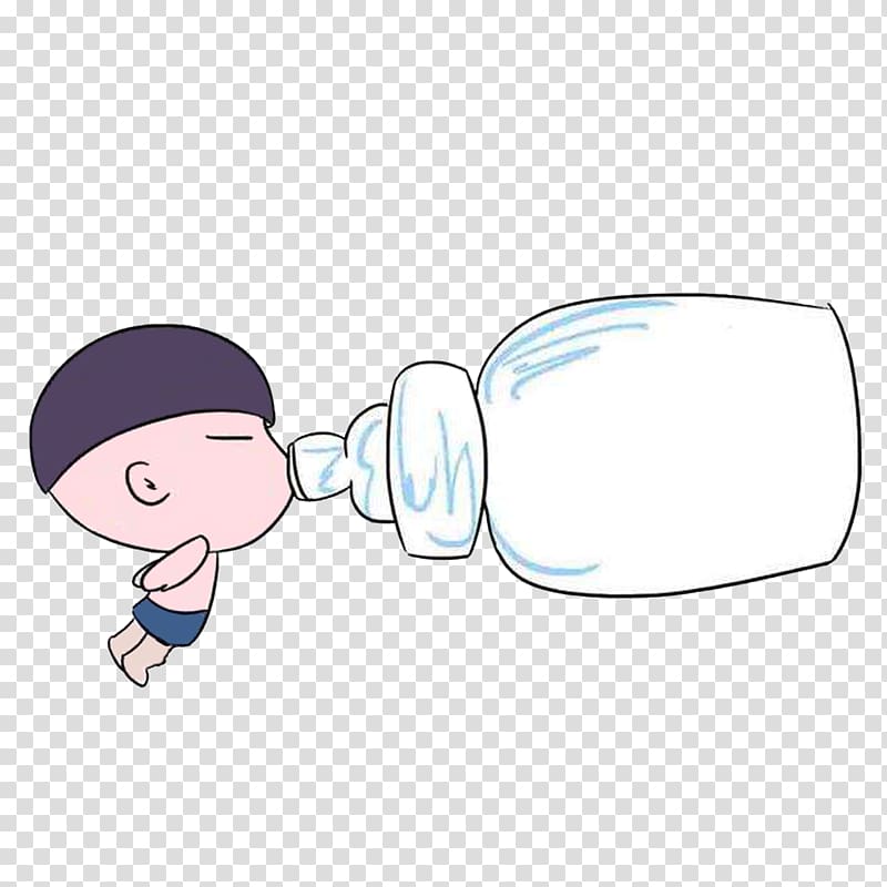 Cartoon Drinking Illustration, The baby with the big bottle transparent background PNG clipart
