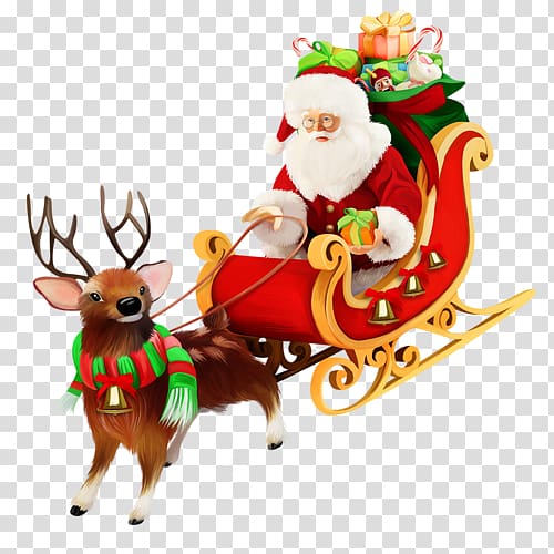 cartoon santa claus sleigh ride elk gifts transparent background PNG clipart