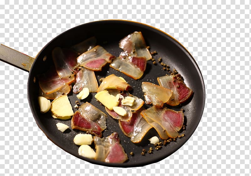 Bacon Chinese sausage Curing Stir frying, Stir-fried bacon pieces transparent background PNG clipart