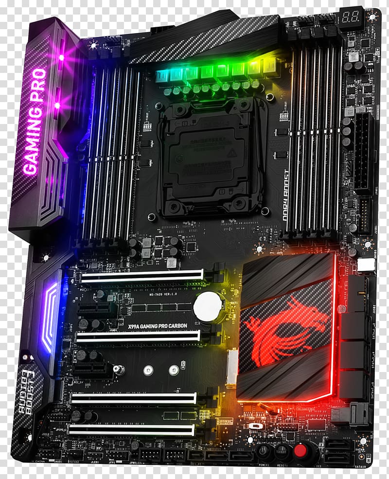 Intel X99 RGB & Hi-Fi GAMING Motherboard X99A GAMING GODLIKE Micro-Star International LGA 2011, gaming motherboard transparent background PNG clipart