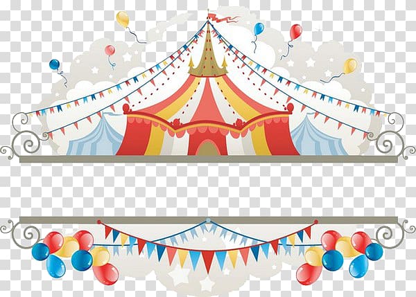 balloons flying from circus canopy illustration, Circus Tent Illustration, Circus label transparent background PNG clipart