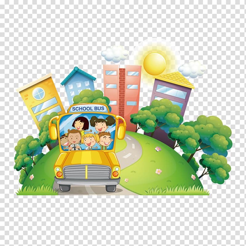 school bus and trees illustration, Student School Illustration, school bus in the children transparent background PNG clipart