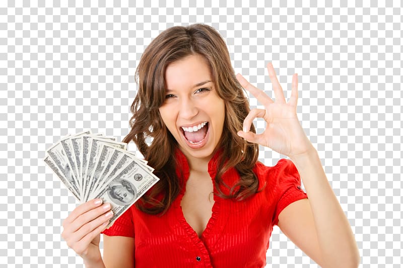 woman holding dollars, Payday loan Installment loan Cash advance Pawnbroker, woman transparent background PNG clipart